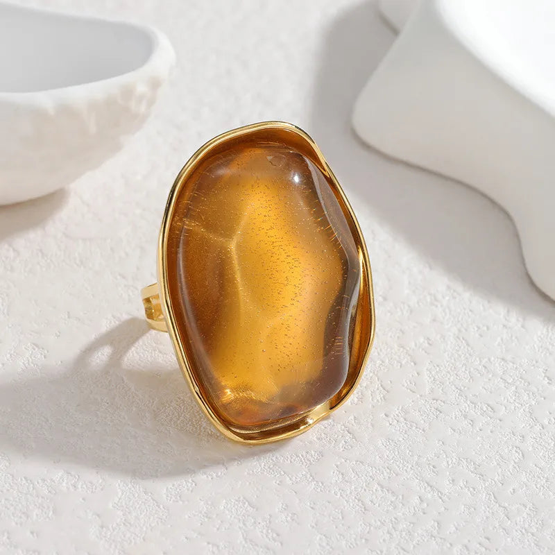 Sahara – Brown Marble Adjustable Gold Ring